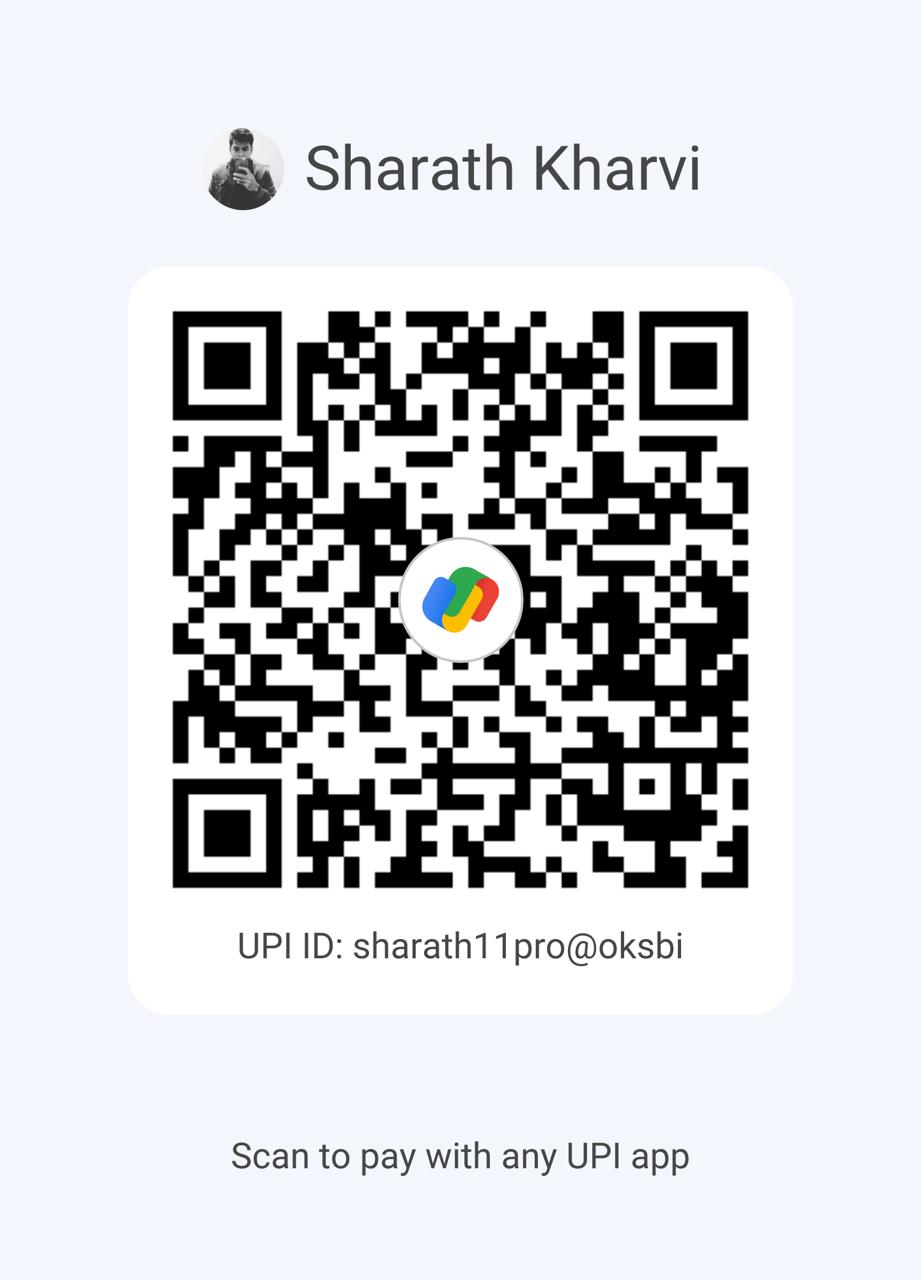 Sharath Kharvi receiving QR code, UPI ID sharath11pro@oksbi